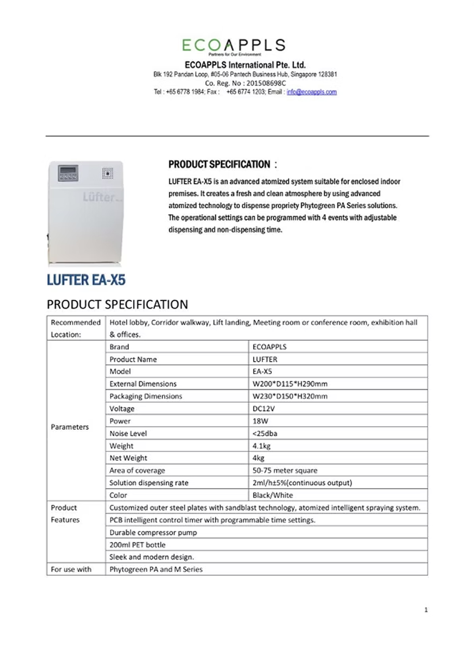 Lüfter EA-X5 Brochure Specs